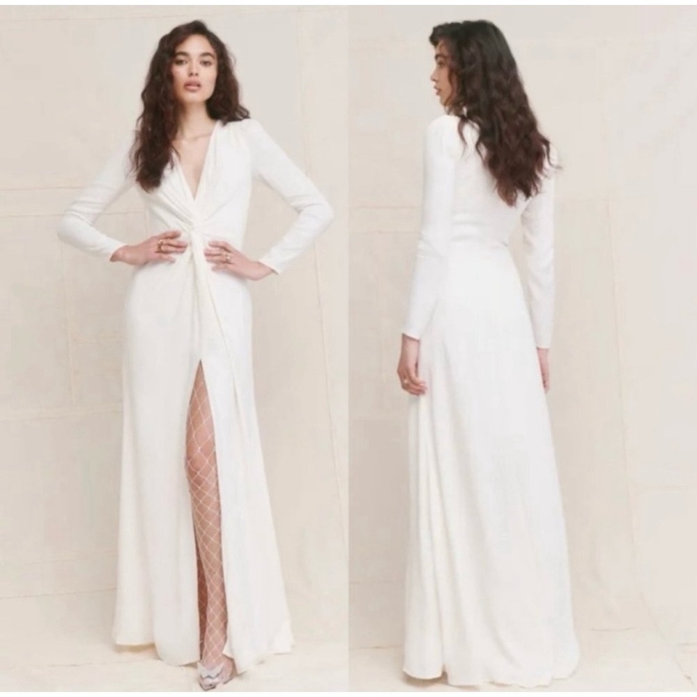 Reformation Gatsby Ivory Twist Front V-Neck Long Sleeve Maxi Dress Cream Size 0